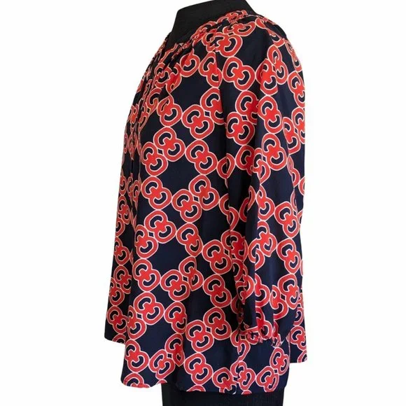 Crown & Ivy Black & Orange Top Blouse Tunic Petite Large 3/4 Puff Sleeves - Picture 3 of 8